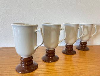 Four Vintage Hall Pottery Pedestal Mugs