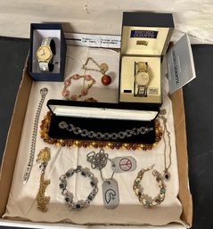 Jewelry Lot Of Necklaces, Seiko Quart & International Union Of Operating Engineers  Watch, Bracelets.