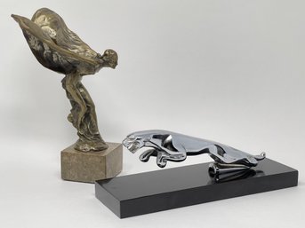 Rolls Royce The Spirit Of Ecstasy, Charles Sykes And A Jaguar Car Emblem Sculpture