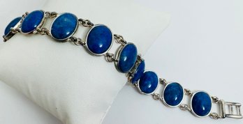 VINTAGE SIGNED STERLING SILVER SODALITE OVAL LINK BRACELET