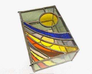 Vintage Stained Glass & Mirror Trinket Box W/ Hinged Lid