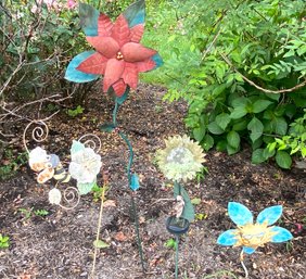 Four Decorative Metal Flower Stakes