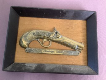 Derringer Pistol Metal On Wood Wall Plaque