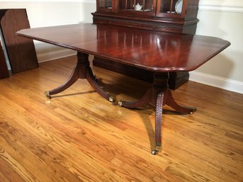 Paid $4000 In 1981 DREXEL HERITAGE English Style Double Pedestal Dining Table With Brass Capped Casters