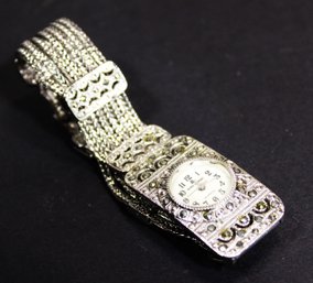 Silver Tone Ladies Marcasite Quartz Wristwatch Fancy
