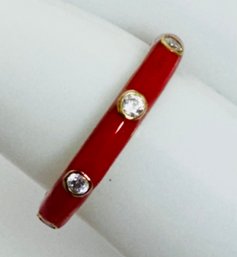 GOLD OVER STERLING SILVER RED ENAMEL CZ BAND RING