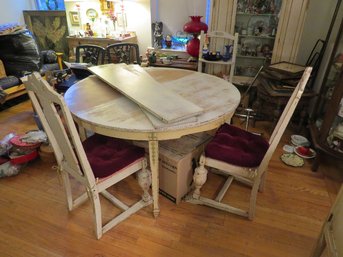 French Country Style Round Table W/Two Chairs And Two Leaves