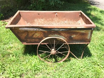 Great Old Rusty YARD ART - Antique Garden Cart - Tons Of Rusty Finish - Great For Garden / Yard Display