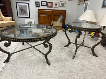 2 Pc. Metal Coffee Table With Glass Top And Matching End Table