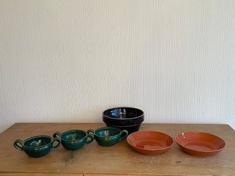 6 Pieces Of Glazed Pottery Lot Of Bowls
