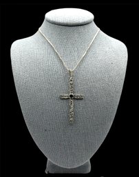 Vintage Italian Sterling Silver Chain With Beautiful Marcasite Cross Pendant