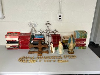 Huge Lot Of Religious Items And Books Including Bibles