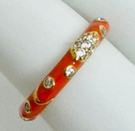 GOLD OVER STERLING SILVER ORANGE ENAMEL CZ BAND RING