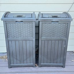Suncast 33 Gal Hideaway Resin Outdoor Trash Cans With Lids