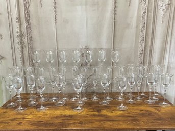 Vintage Tiffin Franciscan Floral Ribbed Crystal Stemware Wine Champagne Water Glasses