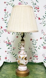 A Vintage Painted Milk Glass Table Lamp