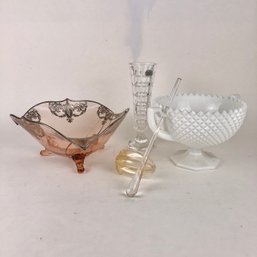 Lot Of Vintage Glass Including Milkglass, Silver Overlay