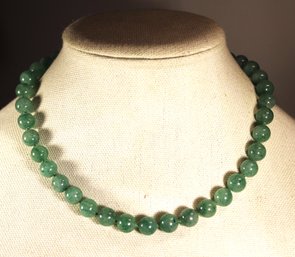 Vintage Jade Jadeite Beaded Necklace Having Gold Tone Clasp