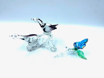 Art Glass Figural Geese & Floral Hand-blown Figurines