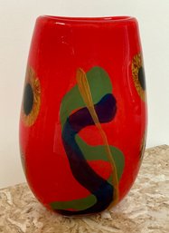 Vibrant Art Glass Signed Vase