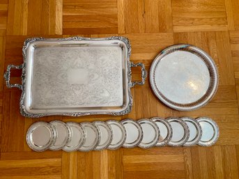 Selection Of Silver Plated Trays Including Wm. Rogers