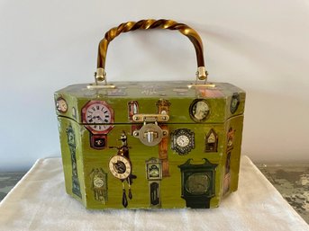 Vintage Handmade Clock Themed Decoupage Purse