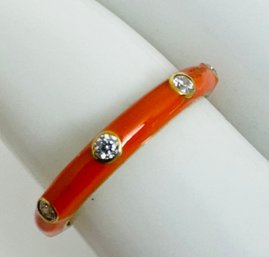 PRETTY GOLD OVER STERLING SILVER ORANGE ENAMEL CZ BAND RING