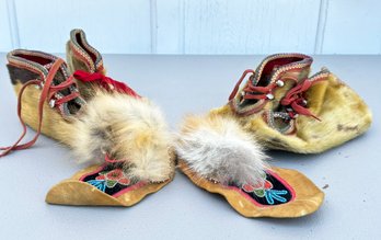 Small Native American Shoes, Some With Wampum Details