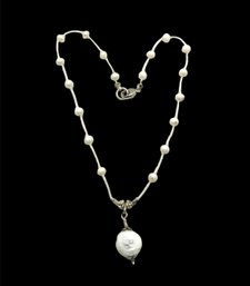 Vintage Sterling Silver White Beaded Long Bracelet And Pendant