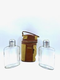 Vintage Safari Flasks W/ Carrier