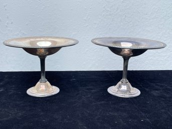 Pair Of Antique Ribbed Edge Silver Plate Pedestal Compotes