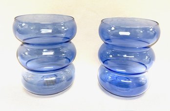 Pair Of Contemporary Nordic Style Ribbed Glass Vases