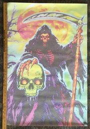 Vintage Psychedelic Reaper Skull Blacklight Hippie Art Poster