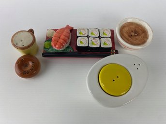 Food And Drink Themed Salt & Pepper Shaker Sets - Sushi, Coffee, Egg