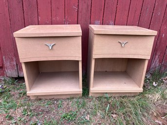 Pair Of Mid Century Night Stands Solid Wood With Veneer