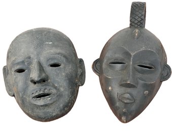 A Pair Of Carved Wood Tibetan Masks, Mid-Late Qing Dynasty