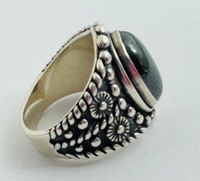 SOUTHWESTERN DESIGNER CAROLYN POLLACK STERLING SILVER POLISHED BLACK HEMATITE STONE RING