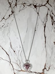 Fabulous Brand New Sterling Silver / 925 - White Topaz & Pink Tourmaline Necklace & Heart Pendant - Very Nice