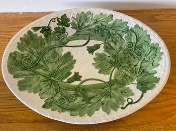 Vintage Platter With Majolica Grape Leaves Design