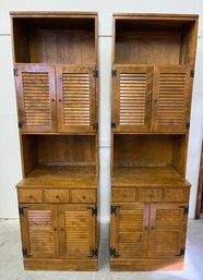 Matched Pair Of Maple Two Part Louvered Cabinets By Ethan Allen