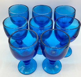 8 MCM Hoffman House By Imperial Glass Peacock Blue Water Goblets