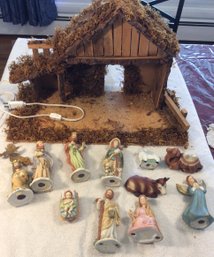 Christmas Nativity Set With Porcelain Figures - L (local Pick-up Only)