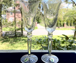 A Pair Of Vintage Waterford Crystal '18th Century'  Etched Champagne Flutes