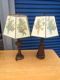 2 Vintage Wooden Table Lamps/shades - JL Prevost