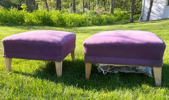 A Pair Of Vintage Upholstered Ottomans - Maple Legs