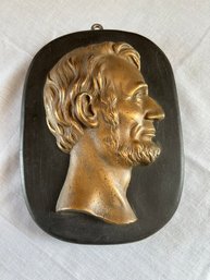 Antique Abraham Lincoln Brass Bust On Lignum Vitae Plaque