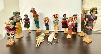 Thread Dolls Vintage Wood Cloth Folk Art Dolls Figures.           LizS-A1