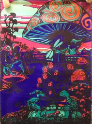 Vintage Psychedelic Mushroom Garden Blacklight Hippie Art Poster