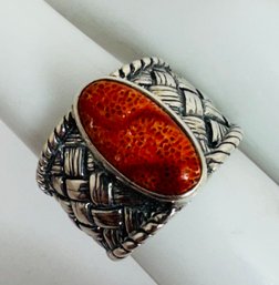 SIGNED SHUBE DAKOTA WEST STERLING SILVER RED CORAL RING