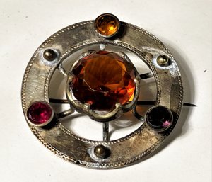 Large Antique Scottish Gemstone Citrine Garnet Kilt Pin Brooch Victorian